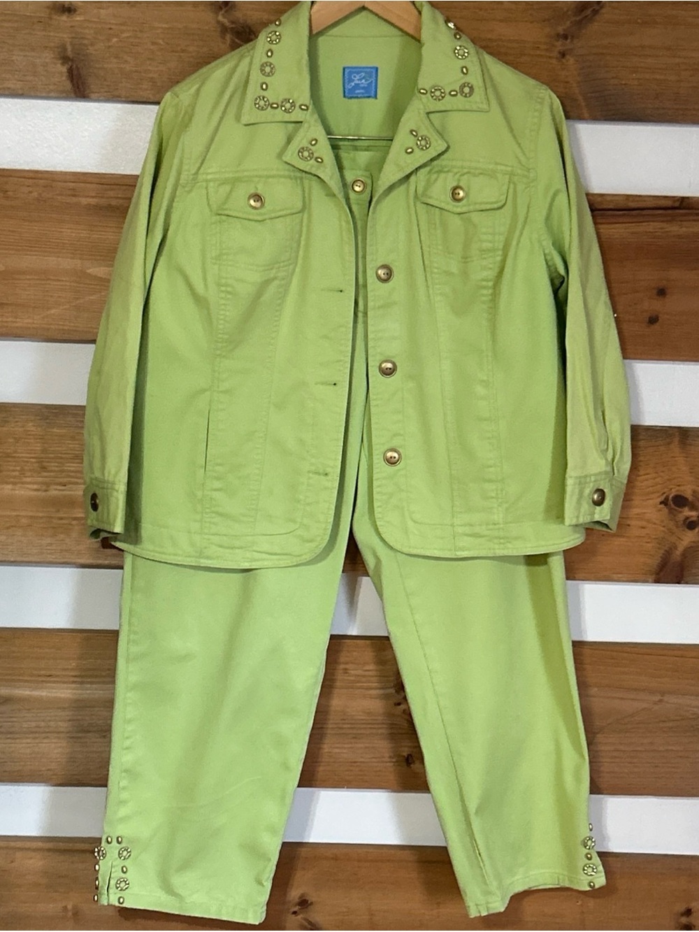Lark Lane Lime Green Button Collared Jacket Button/Zip Capri Set Size 12P